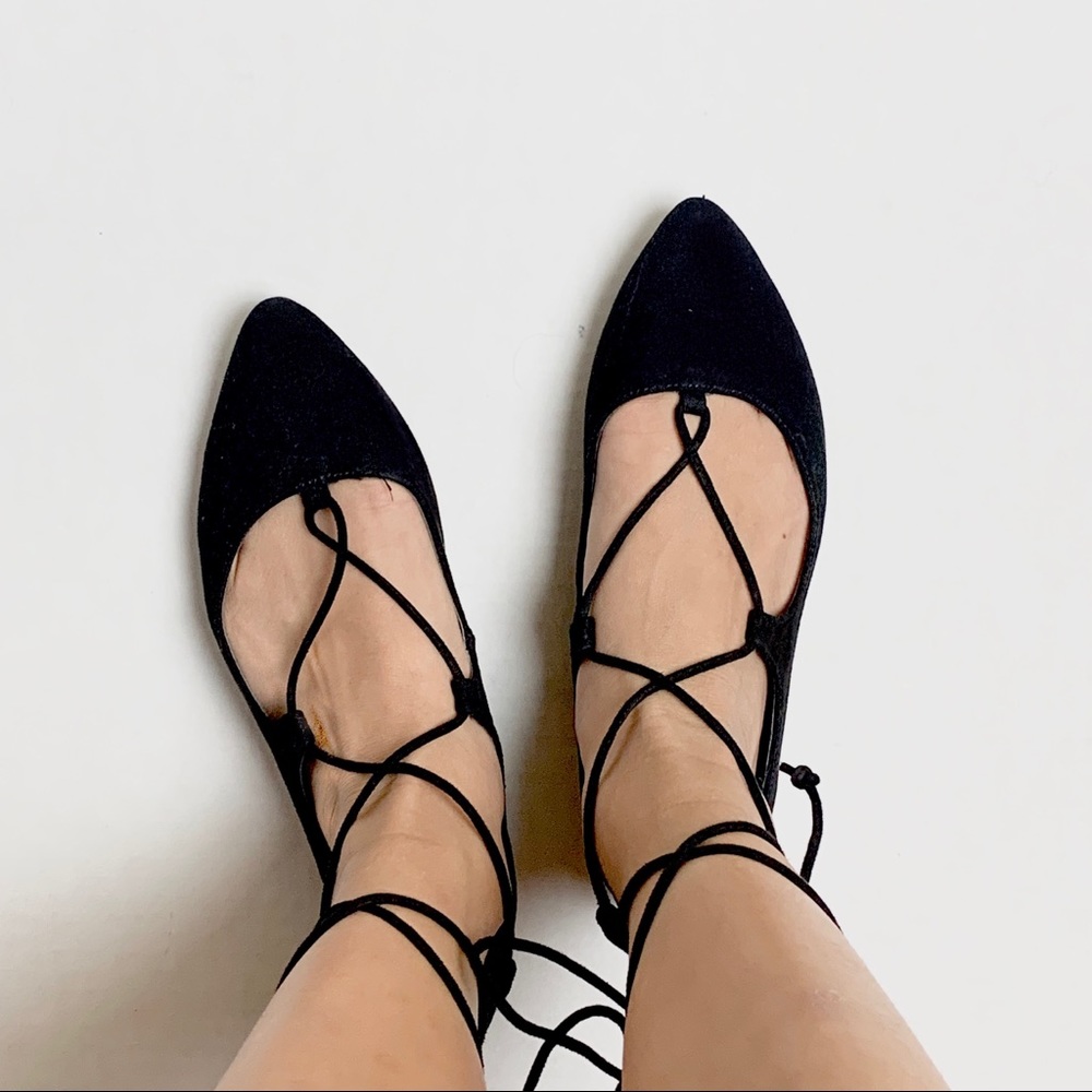 Lace up sued flats